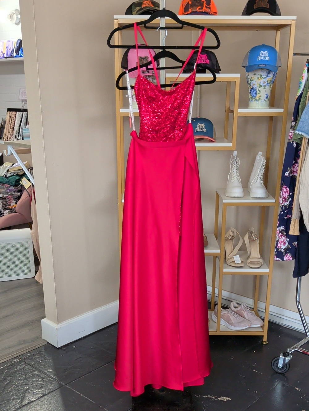 Red Sequin Mini Dress With Satin Over Skirt